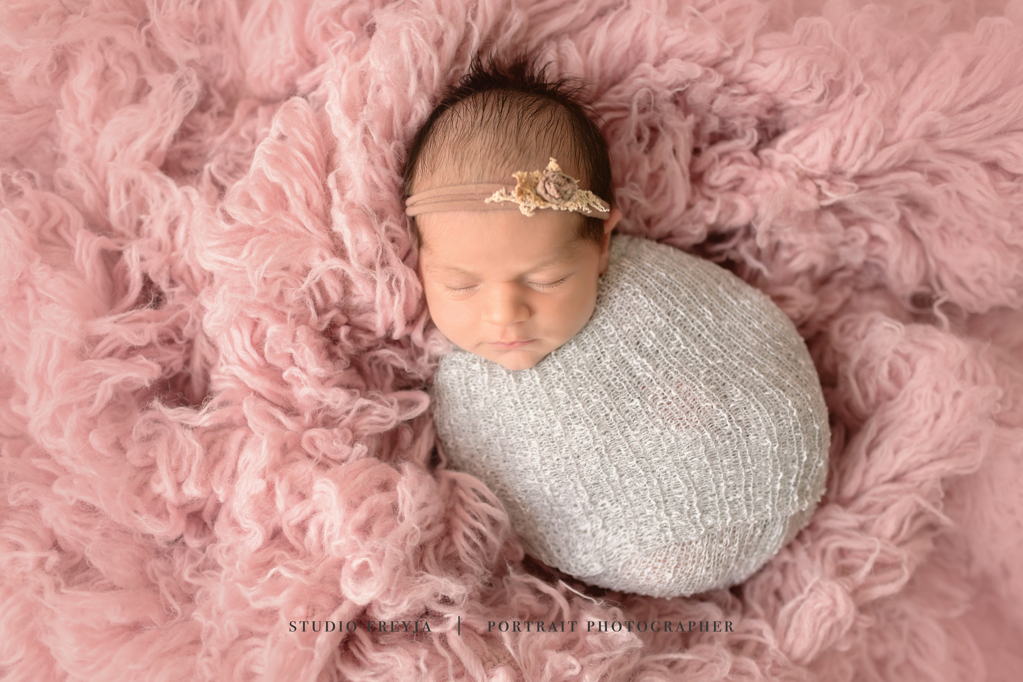 Newborn Girl on Pink Flokati San Diego Newborn Photographer