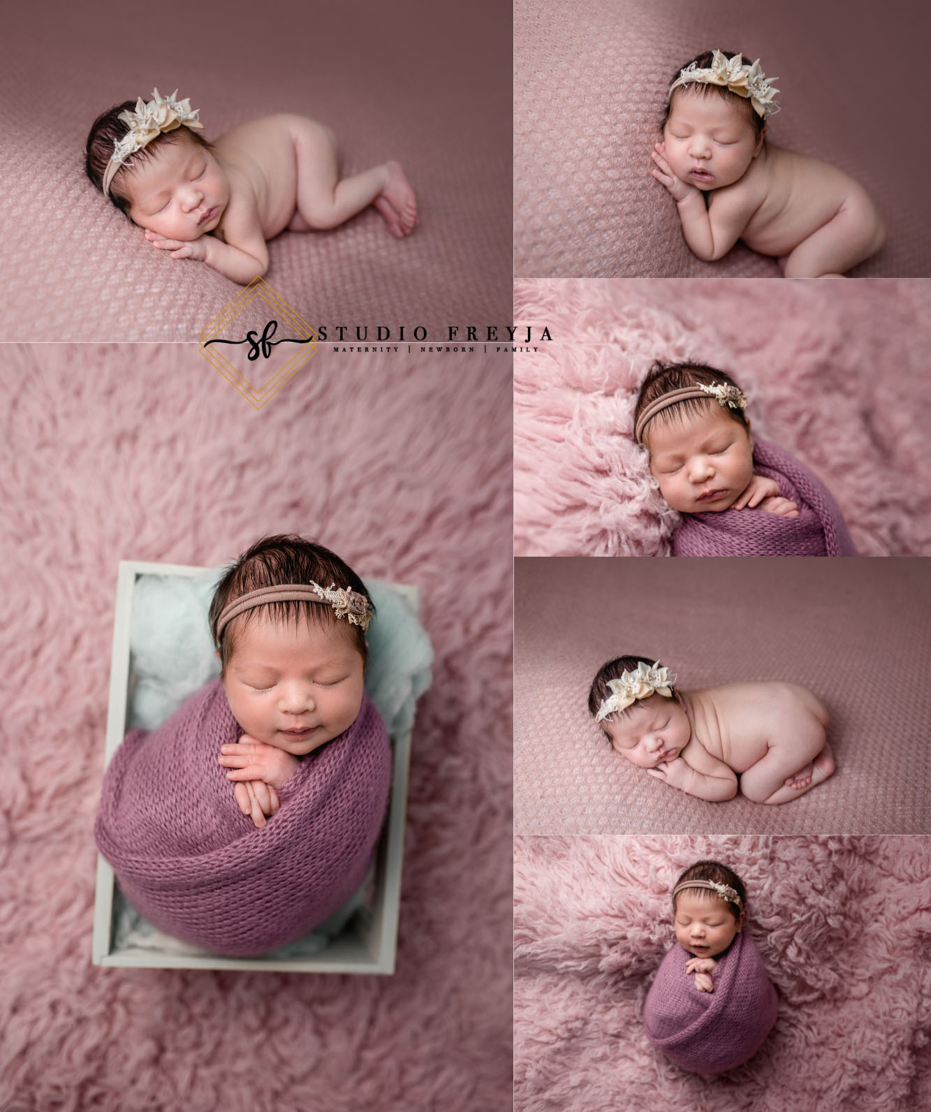 Lady in Pink Photo Collage of San Diego Newborn Studio Photos 