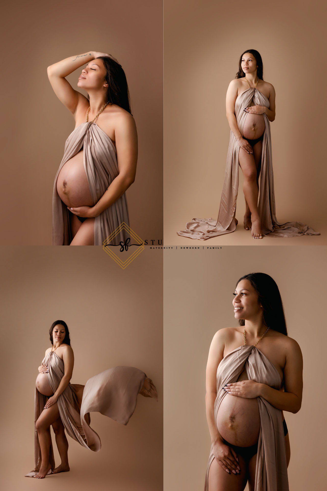 Nude colored intimate studio maternity photos in San Diego