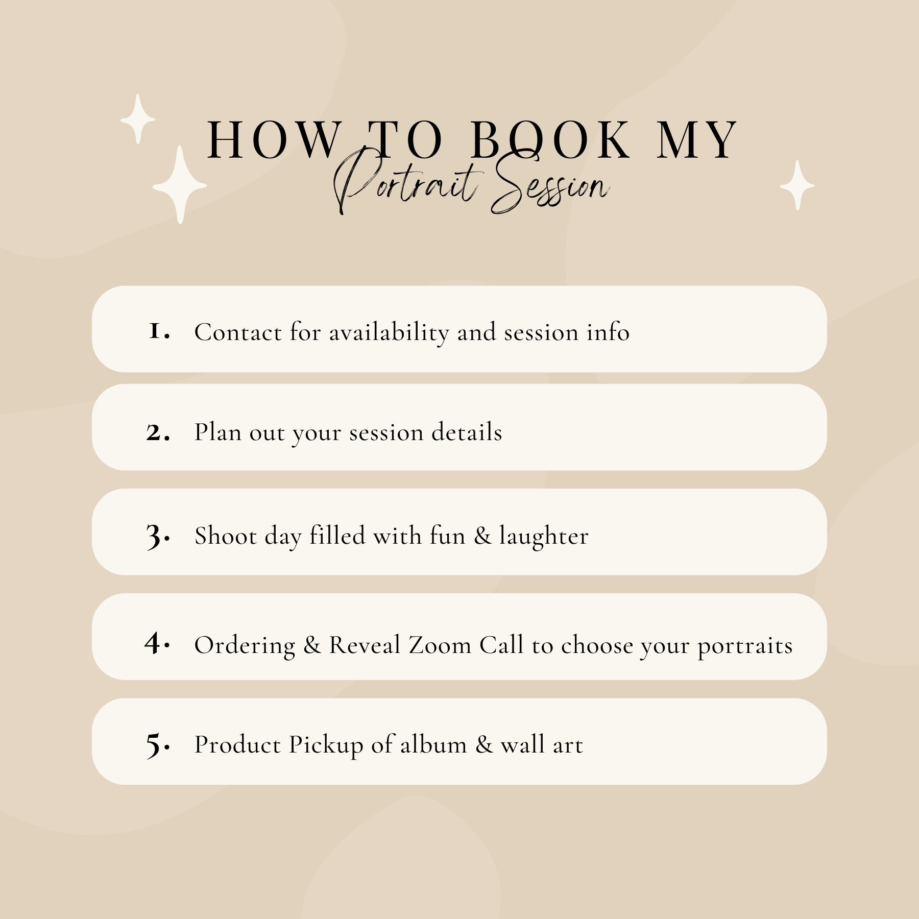 Graphic showing how to book your portrait session with San Diego photographer